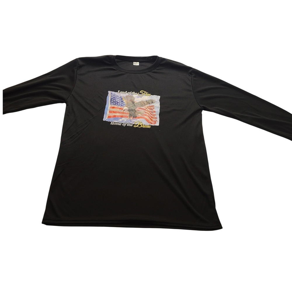 Unbranded‎ Men's Long Sleeve Patriotic Eagle American Flag Shirt Black Size L